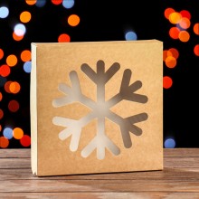 Коробка для кондитерских изделий " Снежинка" крафт 20х20х4см